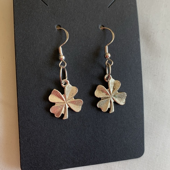 Lucky 4 leaf clover shamrock earrings sterling silver hooks Artisan OOAK - Picture 6 of 6